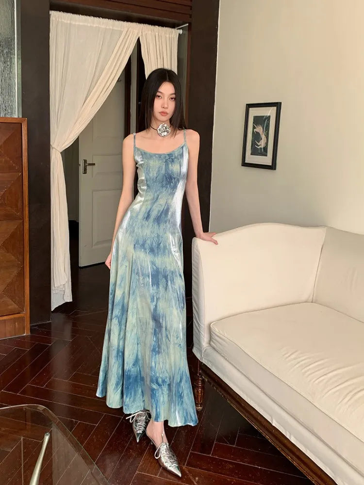 Stunning Sleeveless Tie-dye Evening Dress Gown