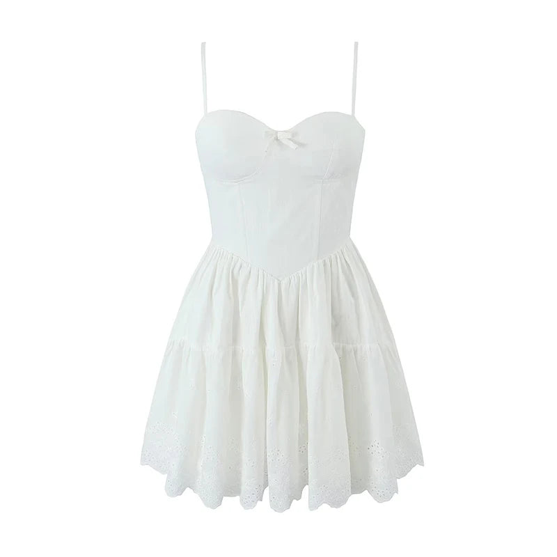 white strapless flowy dress Amoris T712W Tea Length Bridal A Line Wedding Dress main image 0