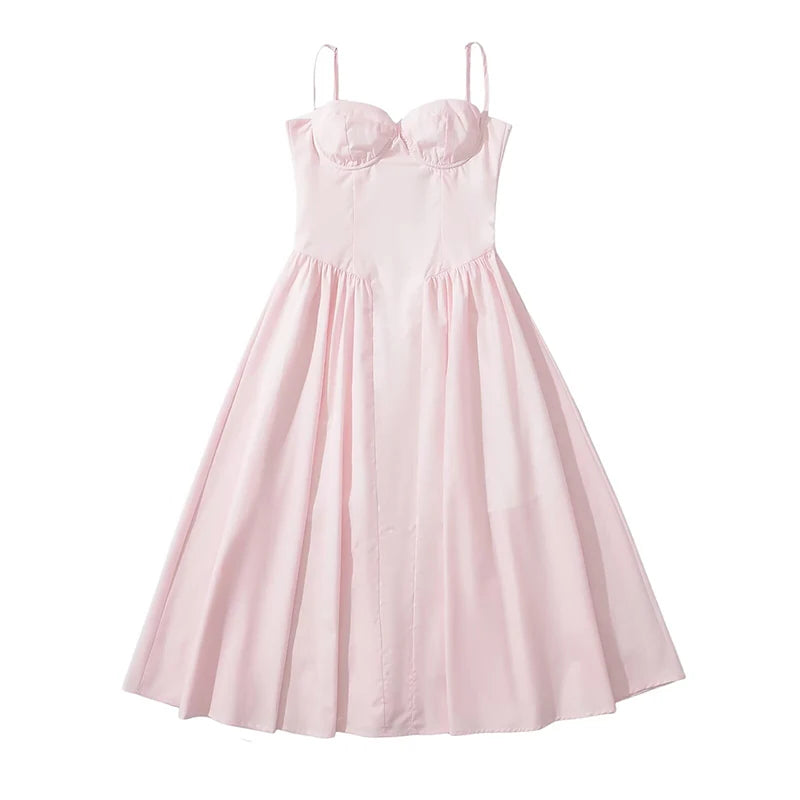 Pastel Pink Strappy Bustier Flared Midi Dress on Luulla