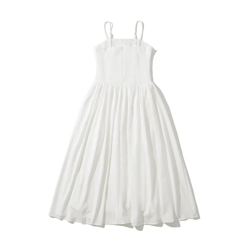 Sleeveless White Cotton Dress With Flowy Skirt