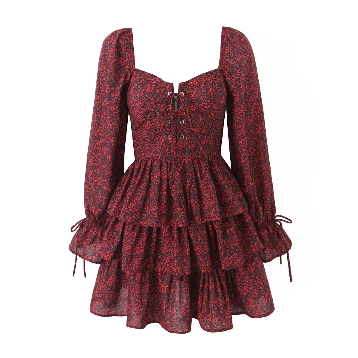tiered long sleeve mini dress Frill Tiered Long Sleeve Mini Dress Burgundy / XL