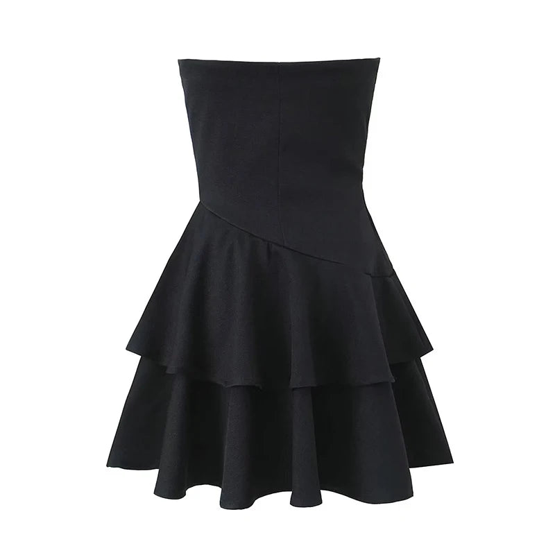 Chic Black Layered Flare Skater Dress