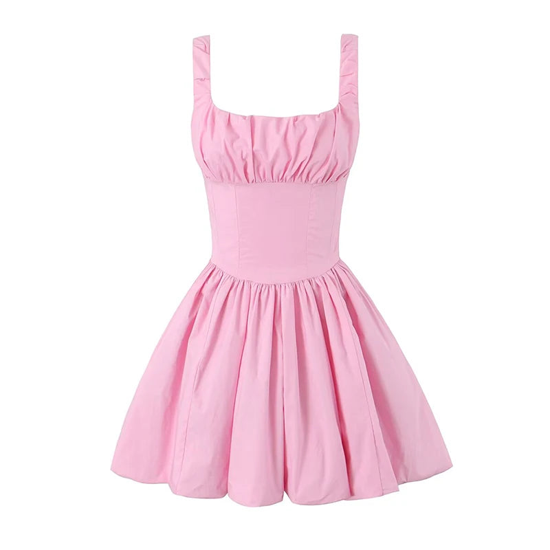 Sleeveless Pink Cotton Dress With Flared Skirt