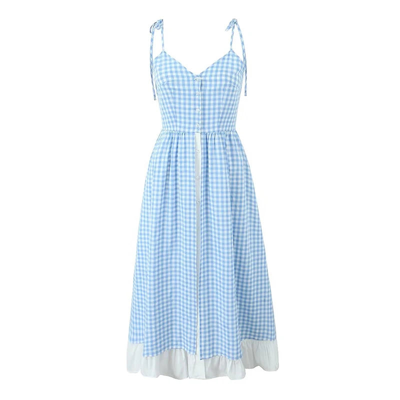 princess polly baby blue dress Summer Gingham Midi Dress with Adjustable Straps