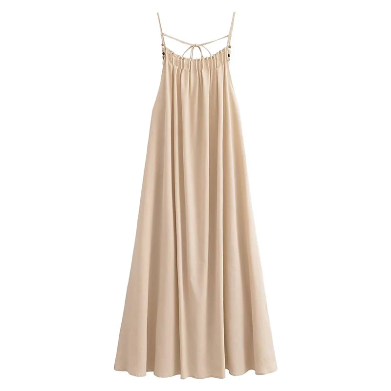 Chic Maxi Dress - Flowy Beige Sleeveless Design on Luulla