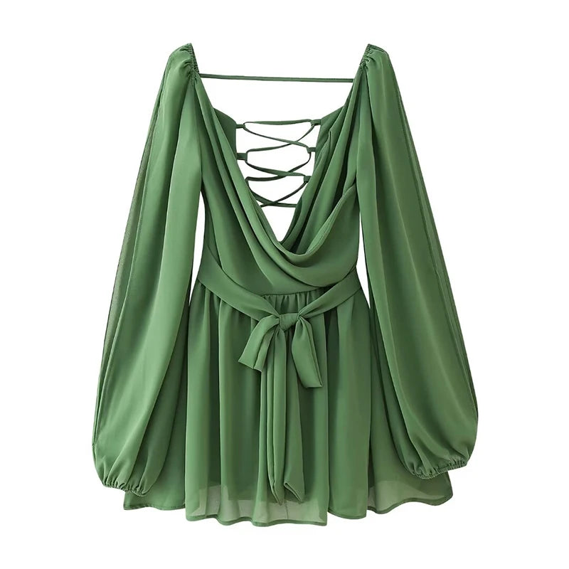 sachin and babi light blue dress Green Long Sleeve Backless Chiffon Mini Dress on Luulla