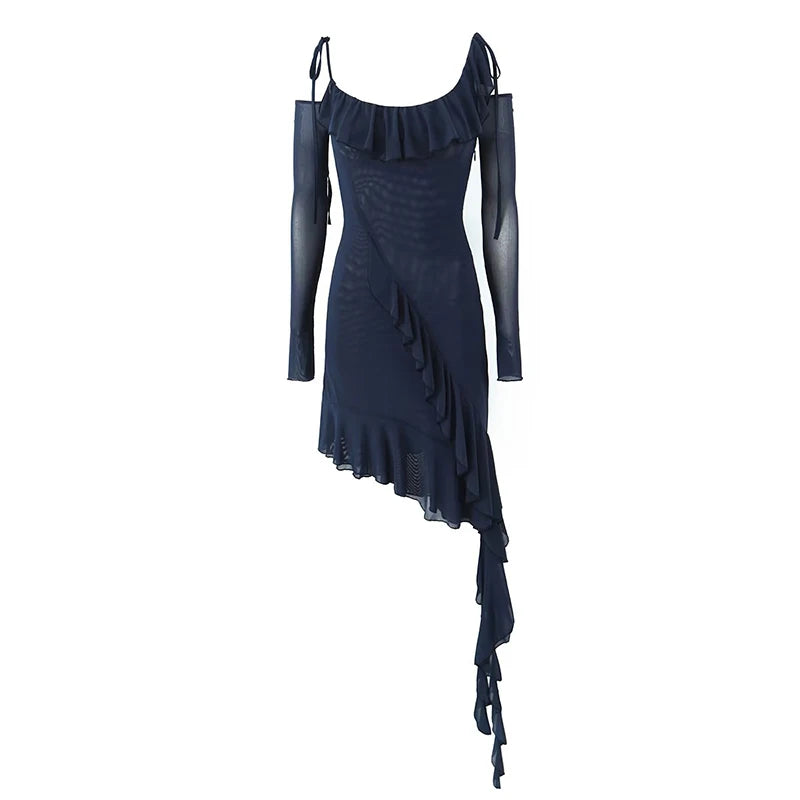 navy blue dress for baby girl JULIA ALLERT - Fashion Cold-Shoulder Midi Dress With Asymmetrical Belt |  White main image 0