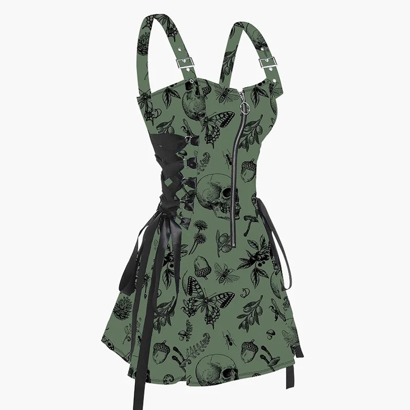 gothic dress green Goth Dark Gothic Aesthetic Vintage Women Dresses Grunge Lace Patchwork