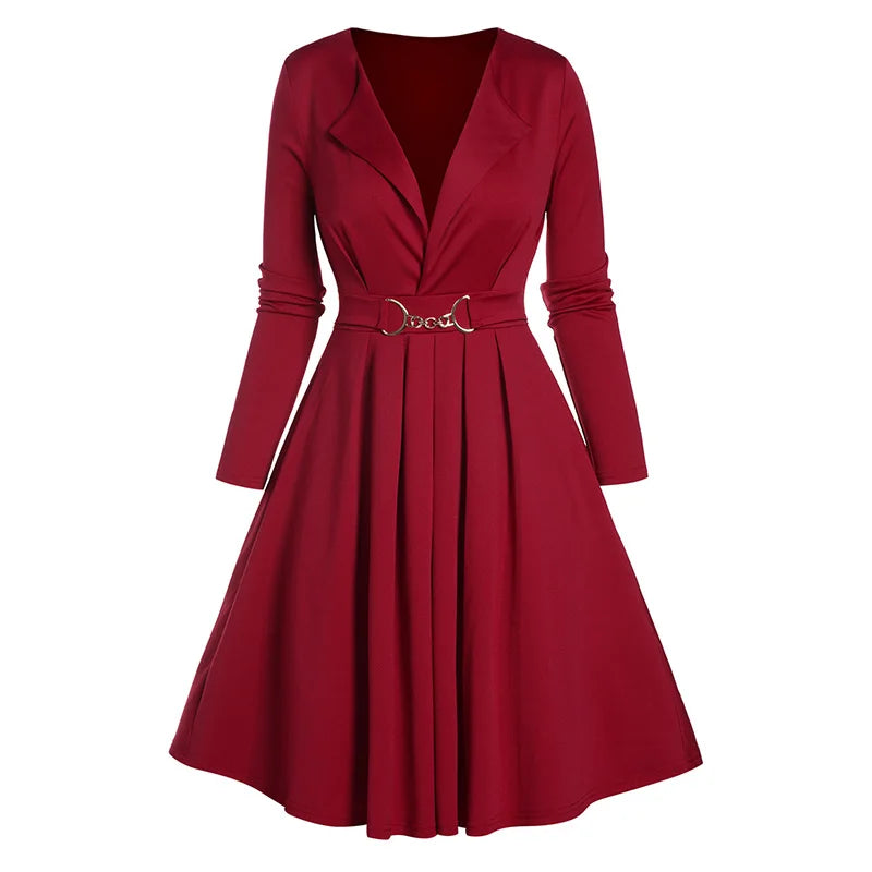 knee length dresses for ladies Burgundy fit and flare long chiffon dress 5101 – Xiaolizi main image 1