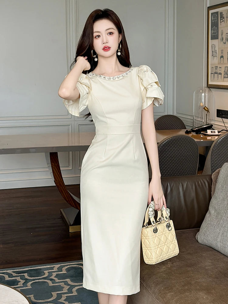 fitted office dress JULIA ALLERT - Formal Fitted Dress With White Collar - Office To Evening  Style | Light Blue main image 0