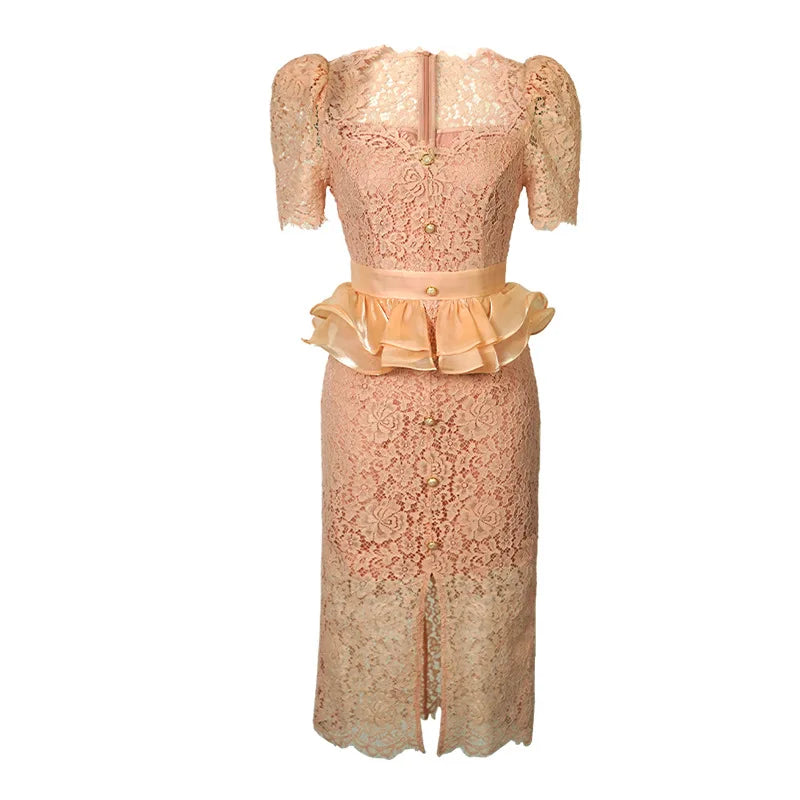 Lace Peplum Dress With Floral Details on Luulla