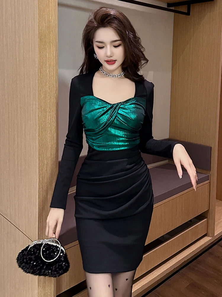 strapless open back dress Black and Green Chiffon Haler Chic Party Dress, Black and Green Prom D –  Cutedressy main image 0