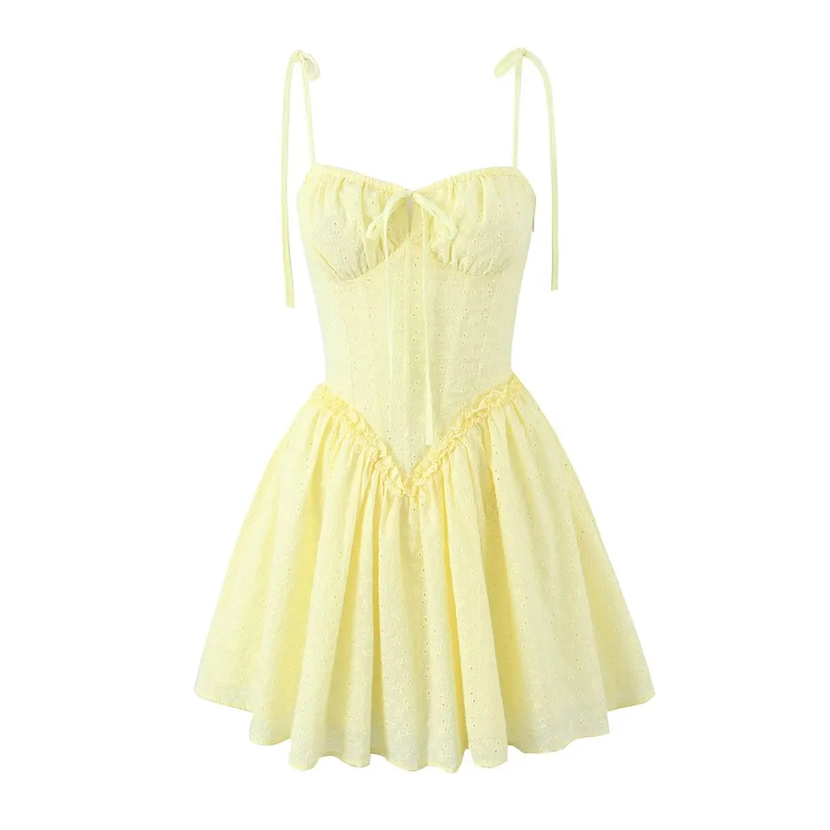 Lace-up Yellow Corset Dress With Spaghetti Straps on Luulla