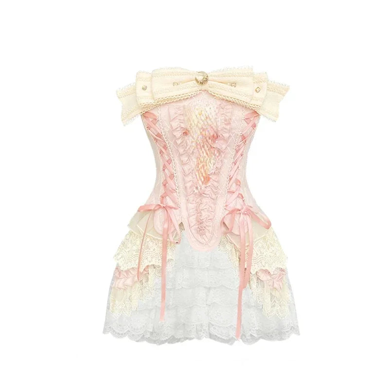 Vintage Lace Corset Dress With Bow Accent on Luulla