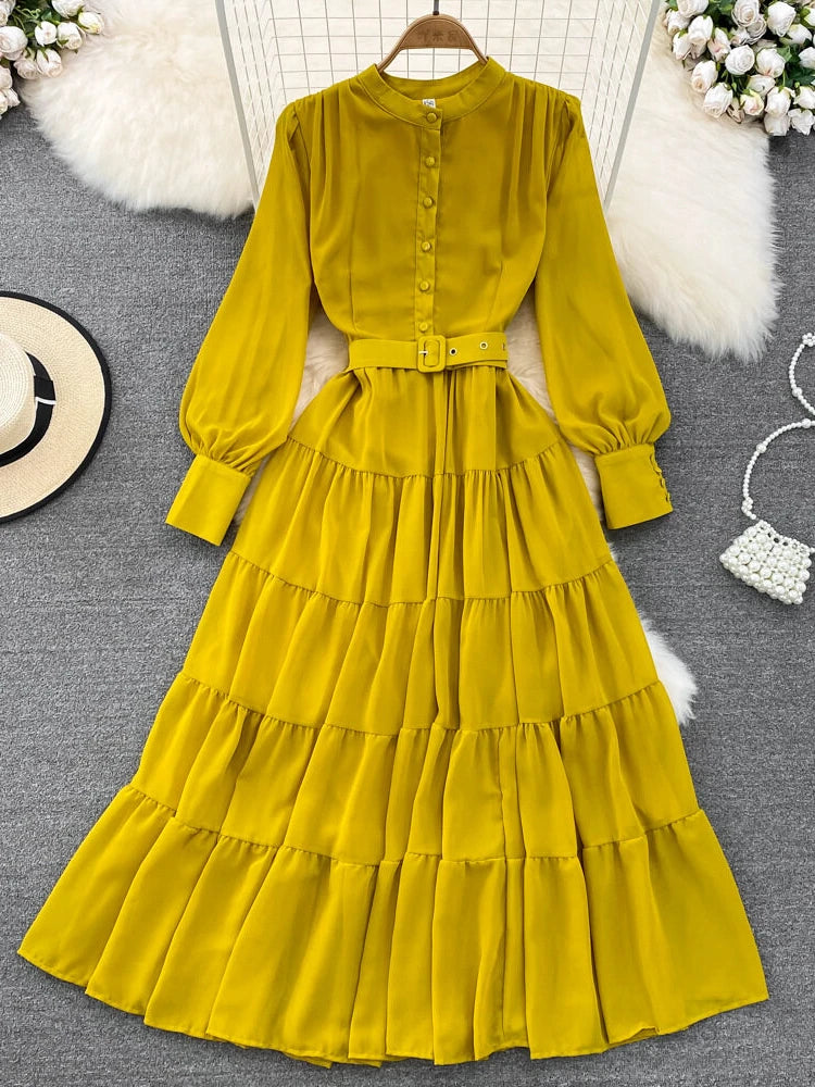 chinese dress ladies WAYF Cami Lace-Up Back Tiered Maxi Dress Yellow Orchid XS at Amazon Women's  Clothing store main image 0