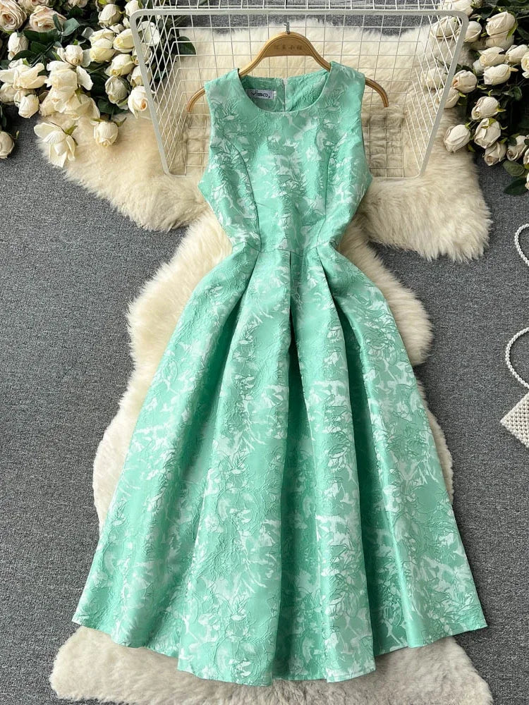 Mint Green Floral Patterned Sleeveless Maxi Dress
