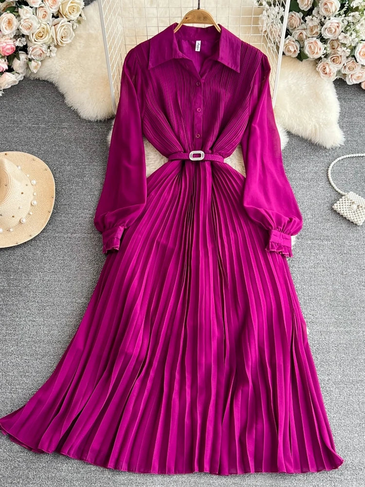 magenta pleated dress Magenta Pleated Bodice Long Sleeve Maxi Dress  PinkBlush