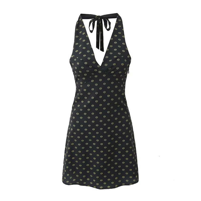 knee length dresses for ladies Eden Cream Polka Dot Halter Neck Mini Dress – Vavavoom.ie