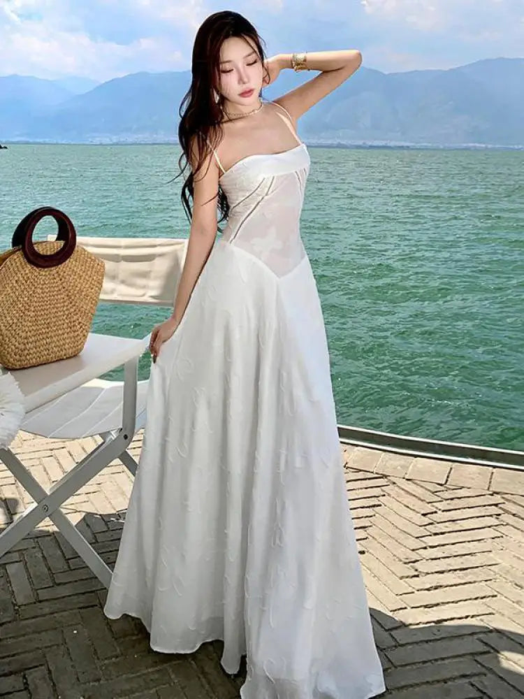 blue dress for baby girl Sea Level | Sunset Bandeau Dress White – main image 0