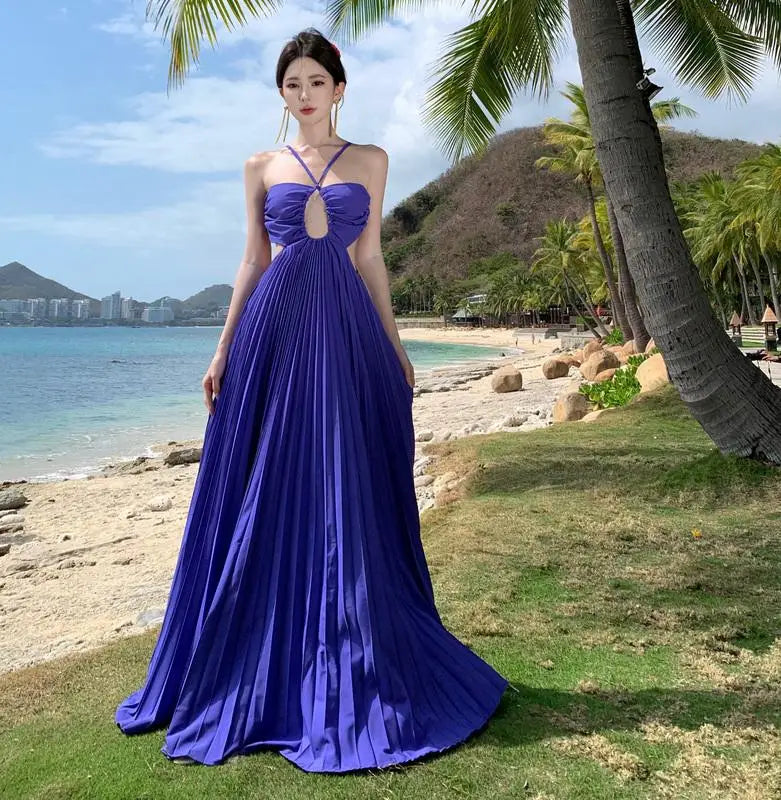 royal blue pleated maxi dress Sleeveless Crisscross Pleated Royal Blue Maxi Dress
