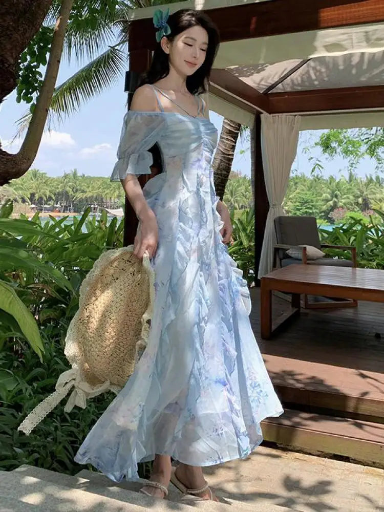 floral chiffon maxi dress for wedding 2026 Women Floral Formal Maxi Dress Sleeveless Loose Flowy Summer Dress Elegant Casual Wedding Guest Vacation Gowns main image 1