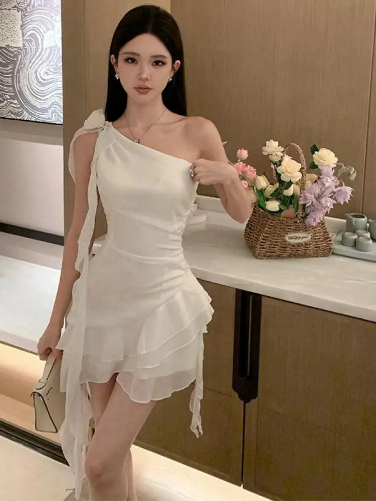 blue dress for baby girl Asymmetrical midi dress off white | Trendy Dresses main image 0