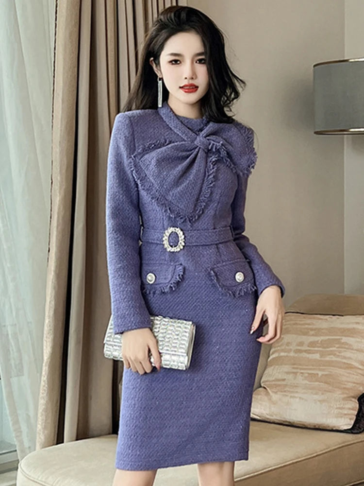 knee length dresses for ladies Women's Form Fitting Midi Dress with Decorative Buttons main image 0