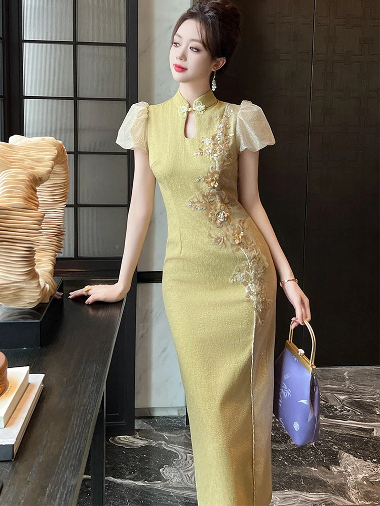 green emerald velvet dress Ocean Net Shell Embroidered Bodycon Dress main image 1