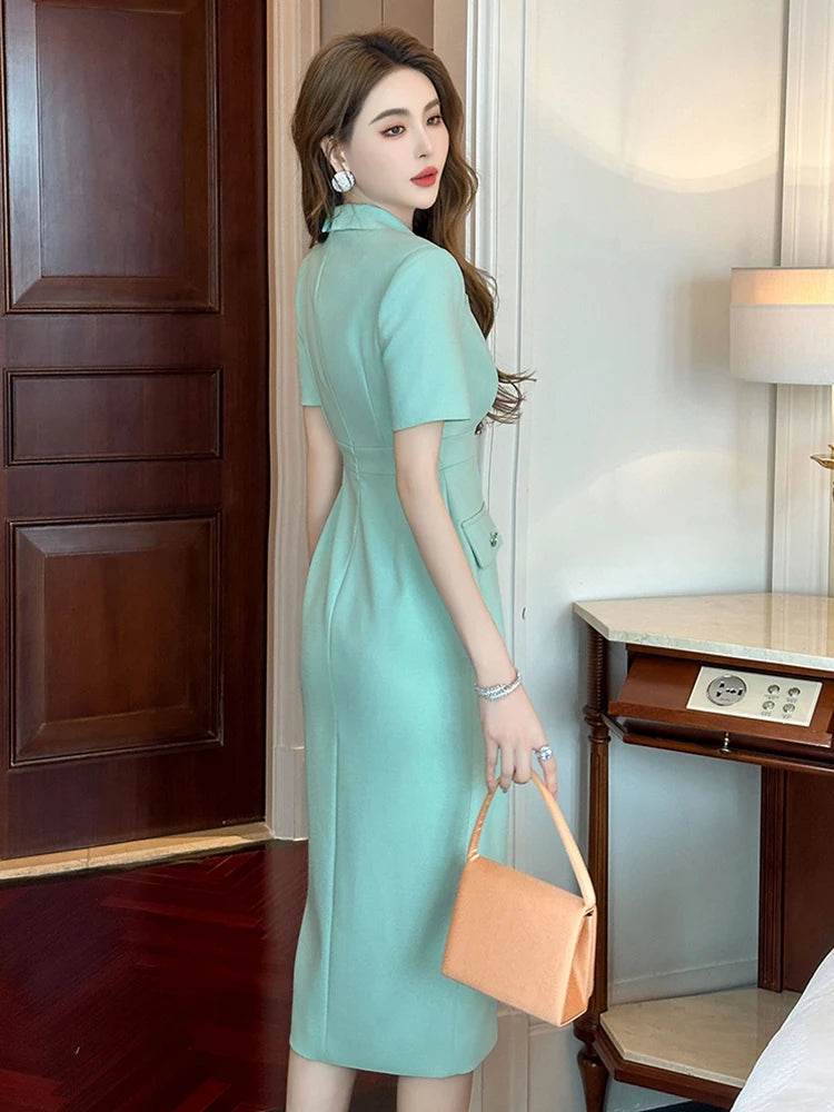 Mint Green Short-sleeve Button-down Pencil Dress on Luulla