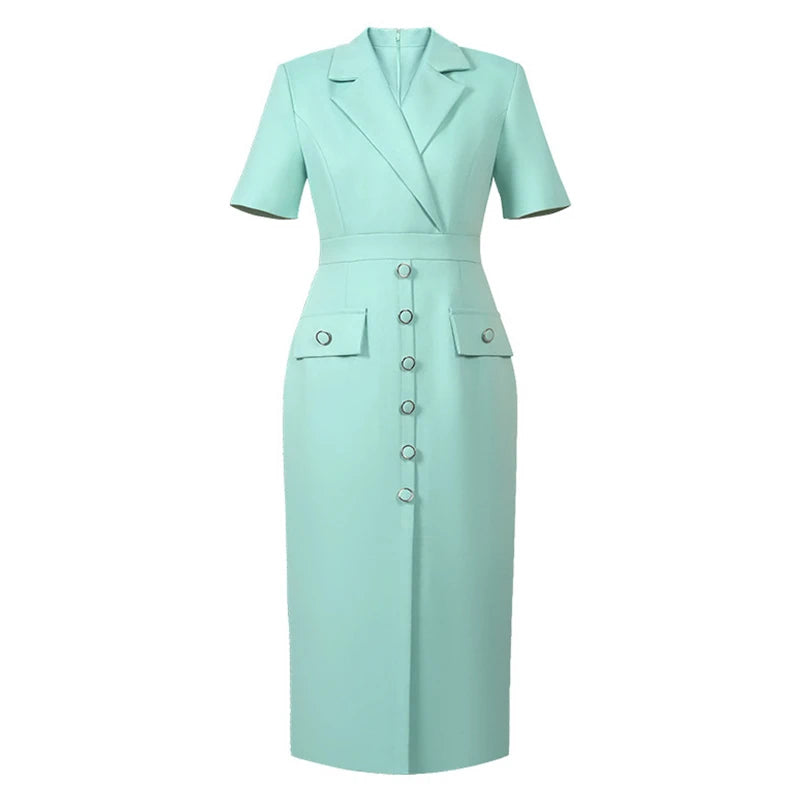 Mint Green Short-sleeve Button-down Pencil Dress on Luulla