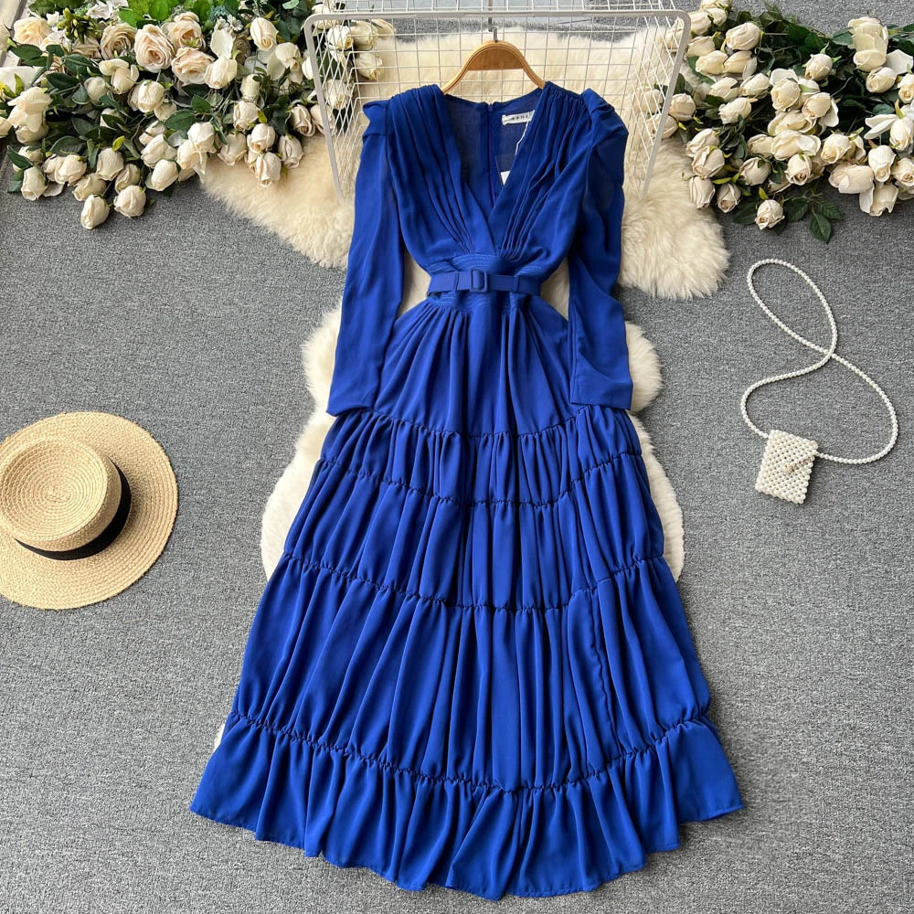 us navy dinner dress blue Long Sleeve Ruched A-Line Maxi Dress with Square Neck main image 0