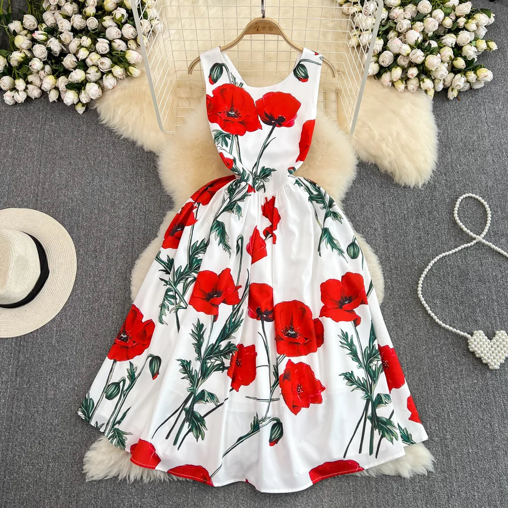 strapless open back dress Red Wine One Shoulder Flower Print dress with adjustable gathers — SWIM MIRA main image 1