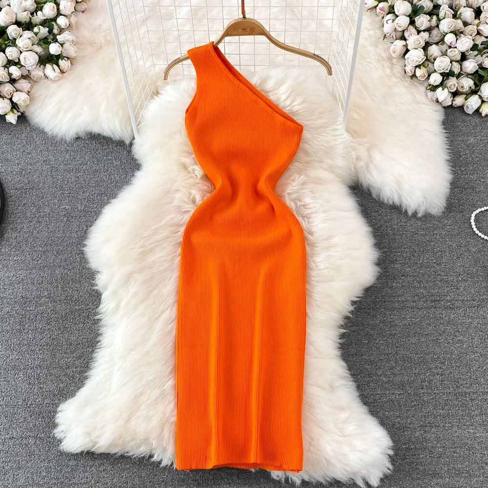 Vibrant Orange One-shoulder Asymmetrical Maxi Dress on Luulla