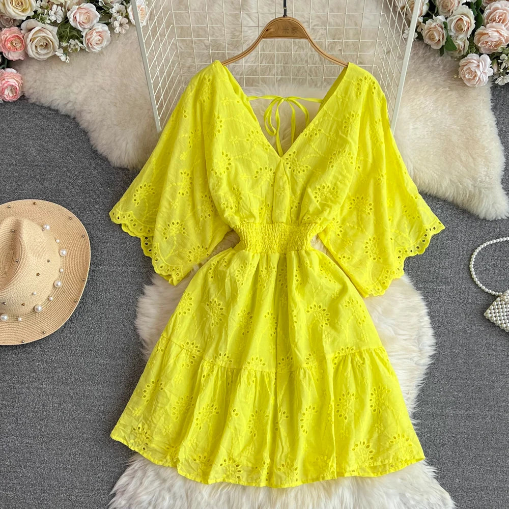Vibrant Yellow Summer Dress With Flowy Sleeves
