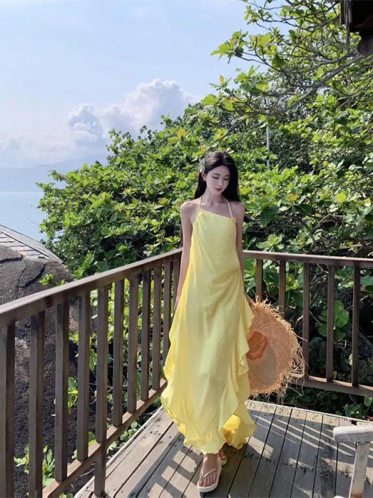 princess polly baby blue dress Women's Summer Dresses Linen Maxi Sundress Loose Tie Waist Spaghetti Strap  Cami Casual Beach Dress main image 1