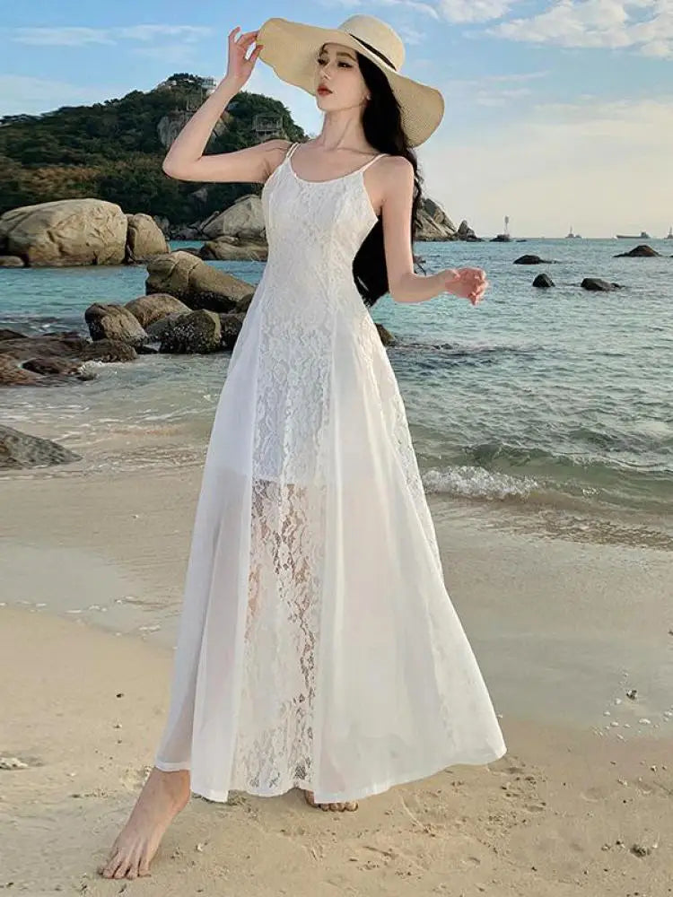 white summer dress lace Malibu Sunset Lace A-Line Mini Dress White main image 1
