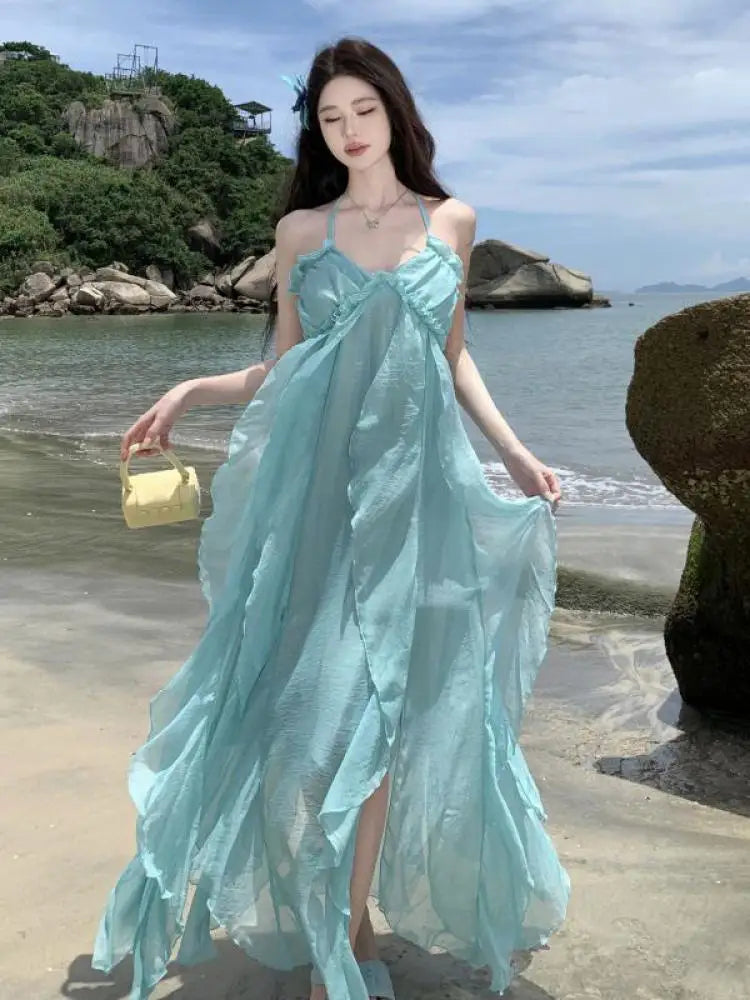 Breezy Beachy Flowy Light Blue Sundress Chic