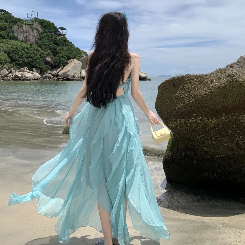 Breezy Beachy Flowy Light Blue Sundress Chic on Luulla