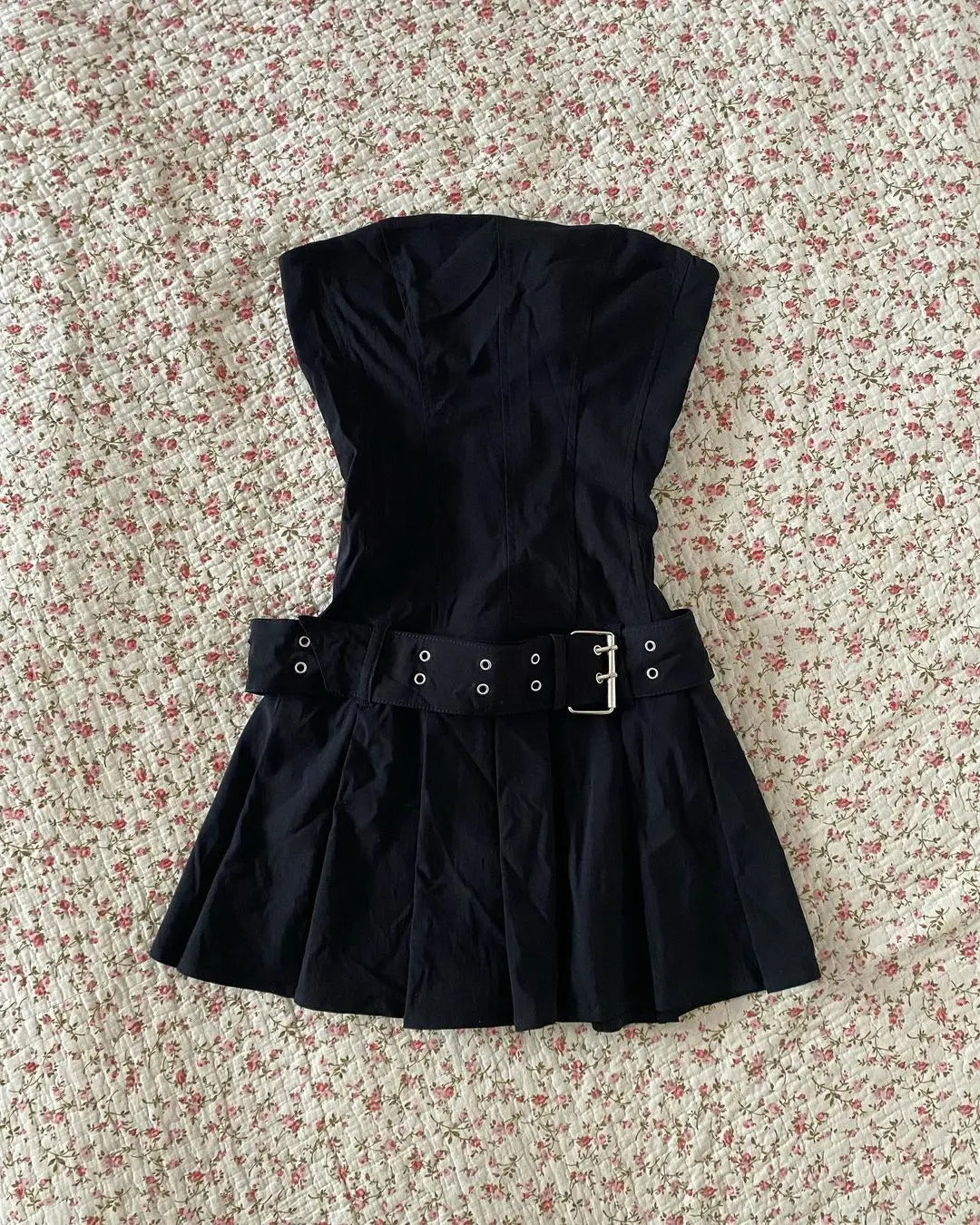 Sleeveless Black Mini Dress With Belted Waist