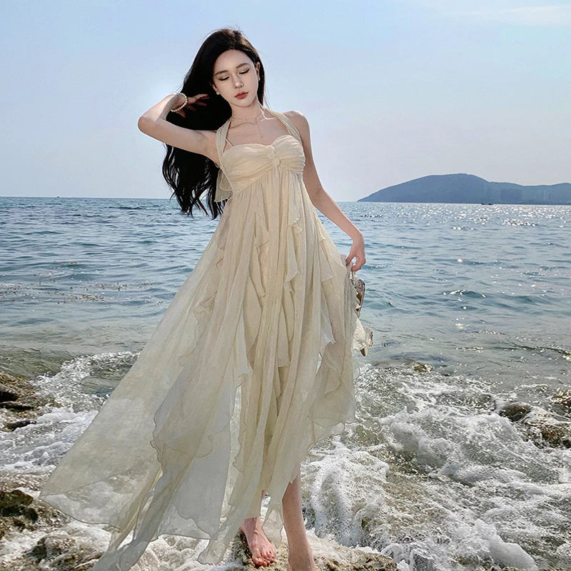 blue dress for baby girl Chiffon Beach Wedding Dress,Halter Wedding Dresses,Sexy Bridal Dresses,WD00053, US14 / White