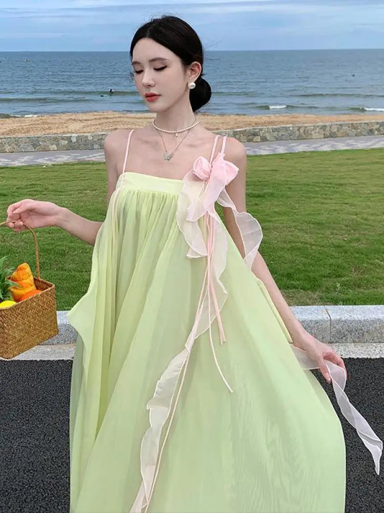 summer pastel dress Backless Pastel Green Casual Summer Dress with Bow Mint Vista / XSmall