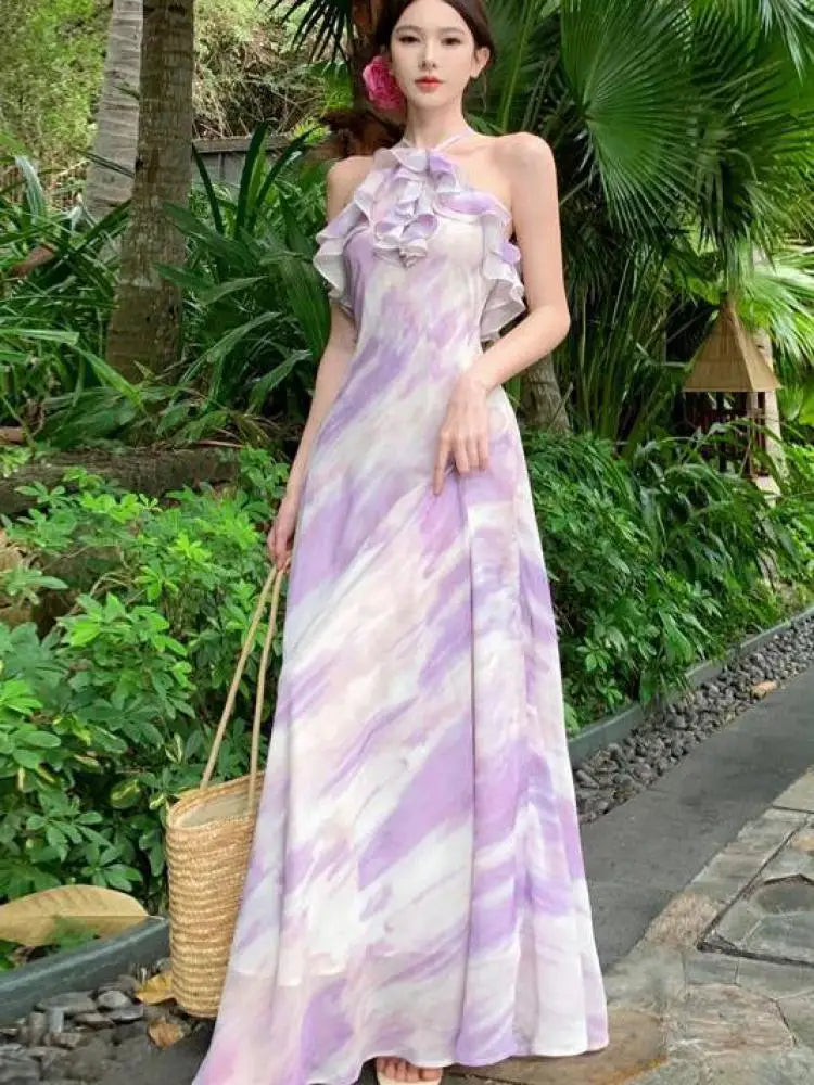 flowy tie dye dress Hippie Boho Maxi Flowy Tie Dye Dress Mauve / Regular main image 0