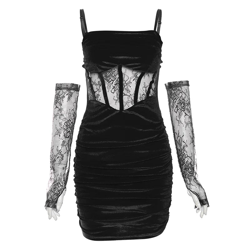 Red Velvet Lace Corset Gown With Gloves on Luulla