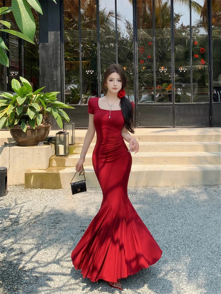 knee length dresses for ladies New Purple Mermaid Evening Dress With Lace Elegant Fishtail Black Girl –  Simplepromdress main image 0