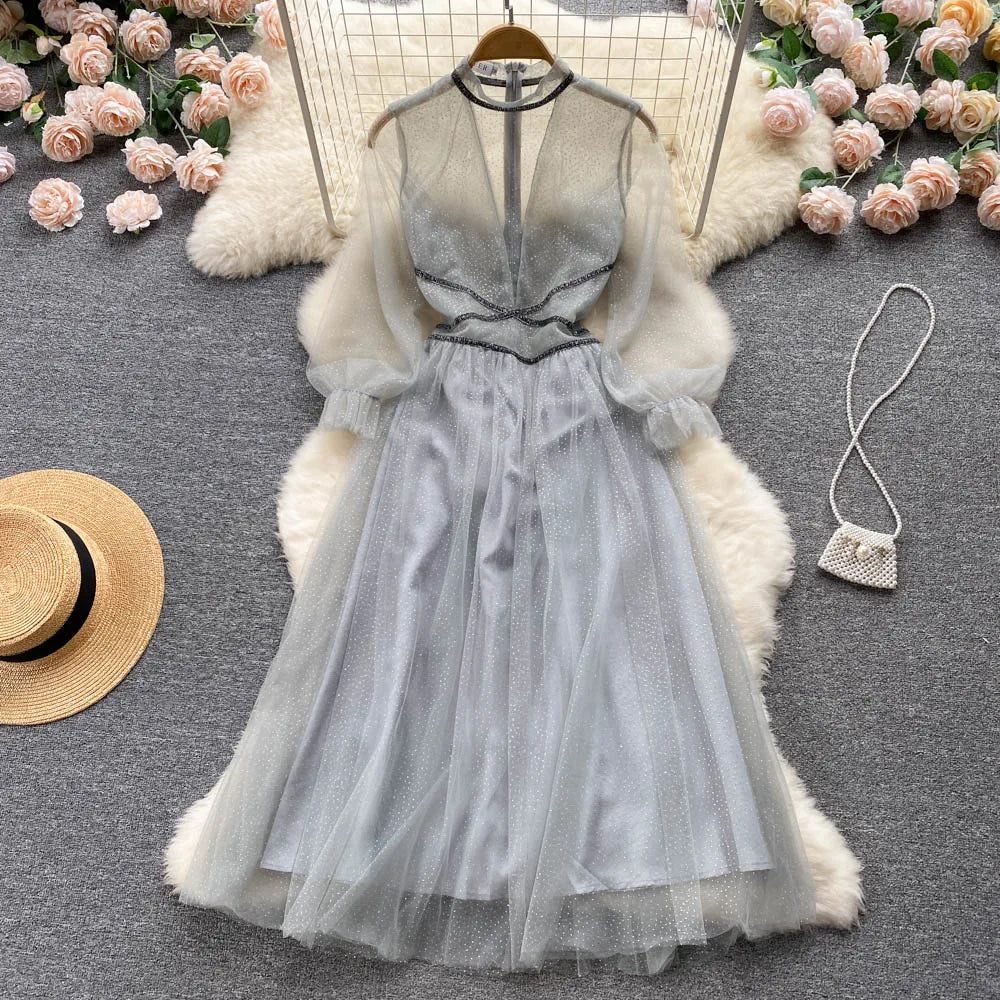 flowy sheer dress Ocean Wave Sheer Sleeves Maxi Tulle Dress main image 1
