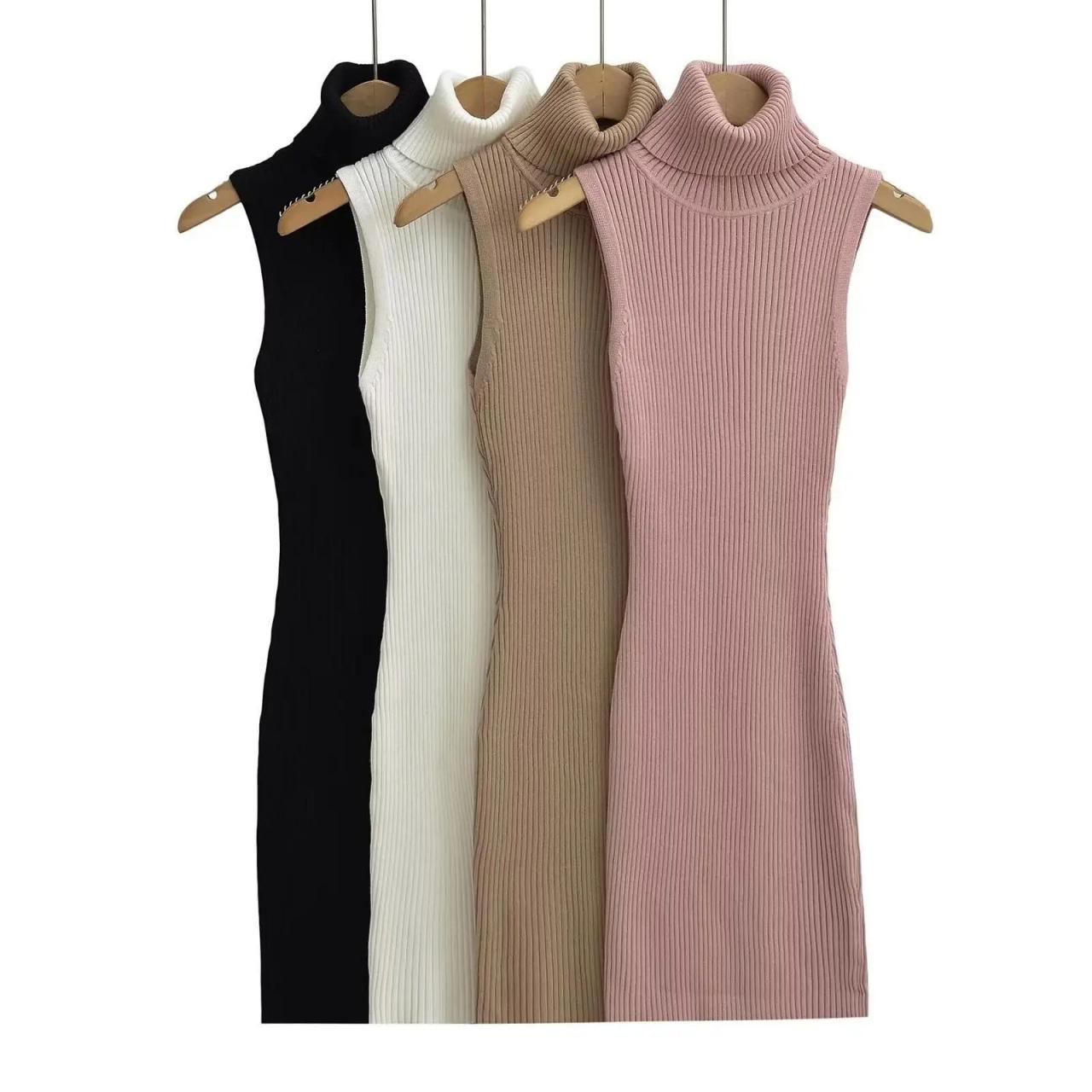 Ribbed Sleeveless Turtleneck Knit Dress Assorted Colors on Luulla