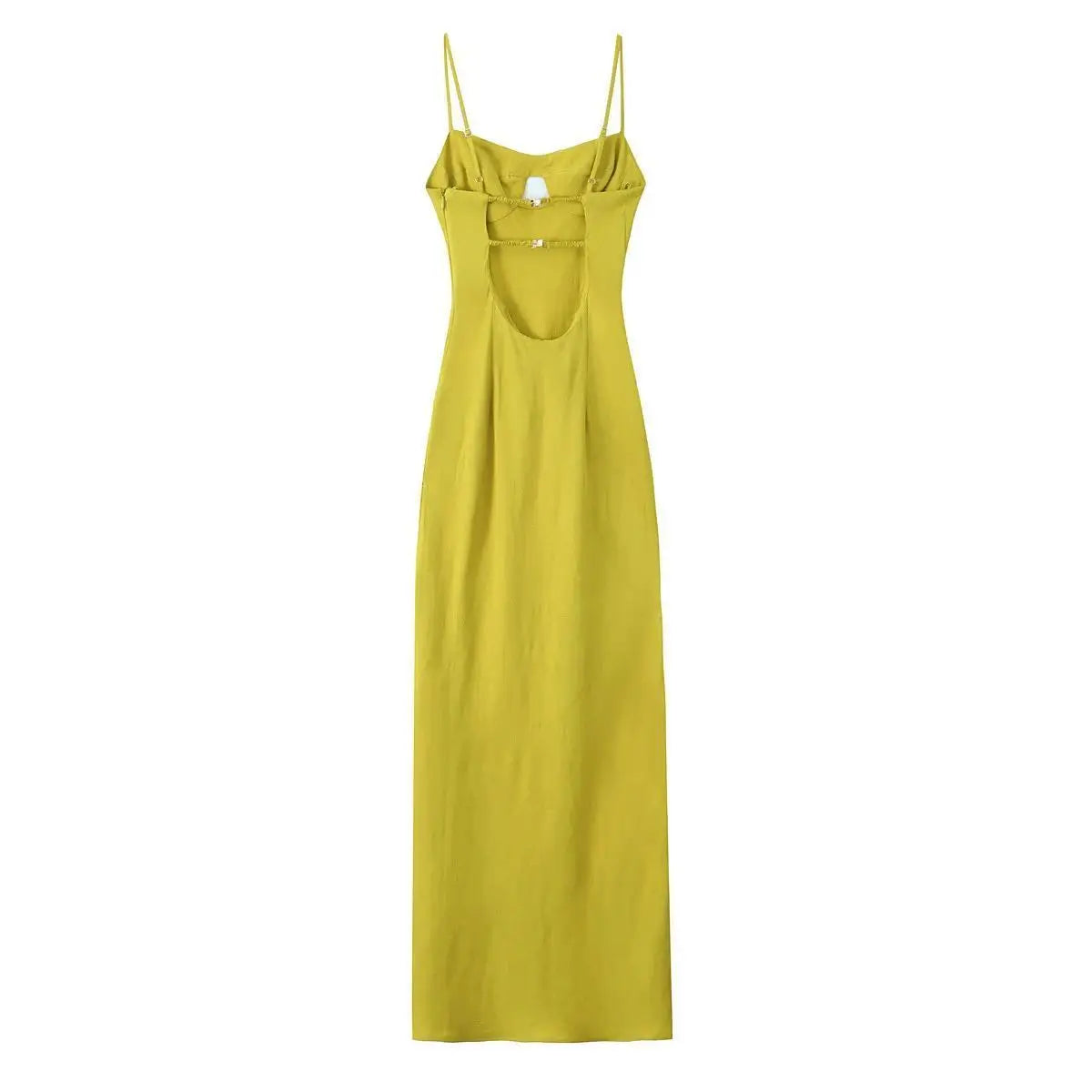 Summer Camisole Backless Midi Dress Women Casual Slim Yellow Dresses