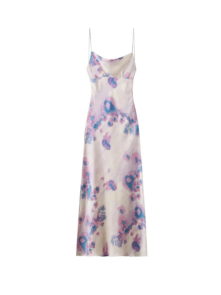 Summer Tie Dye Print Long Dress Women Spaghetti Strap Swinging Collar  Backless Maxi Dresses on Luulla