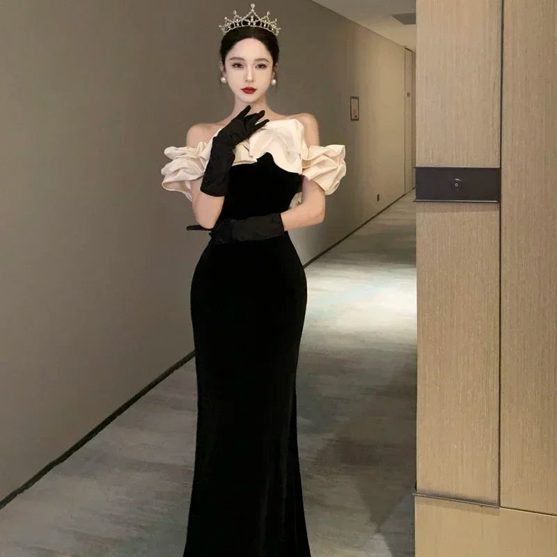 Off-shoulder Black Formal Gown With Ruffles on Luulla