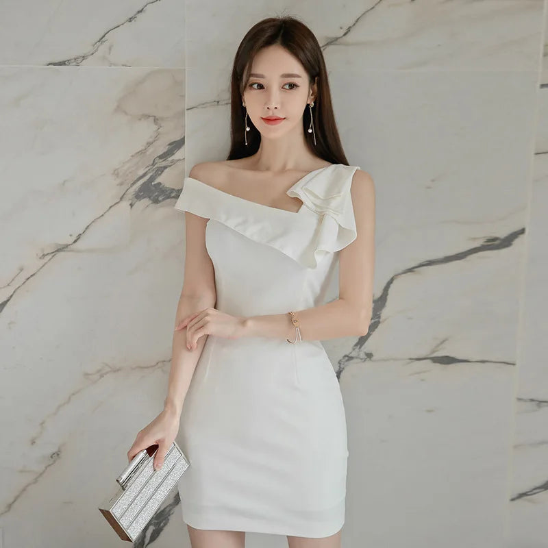 One-shoulder Ruffle Dress With Asymmetrical Design on Luulla